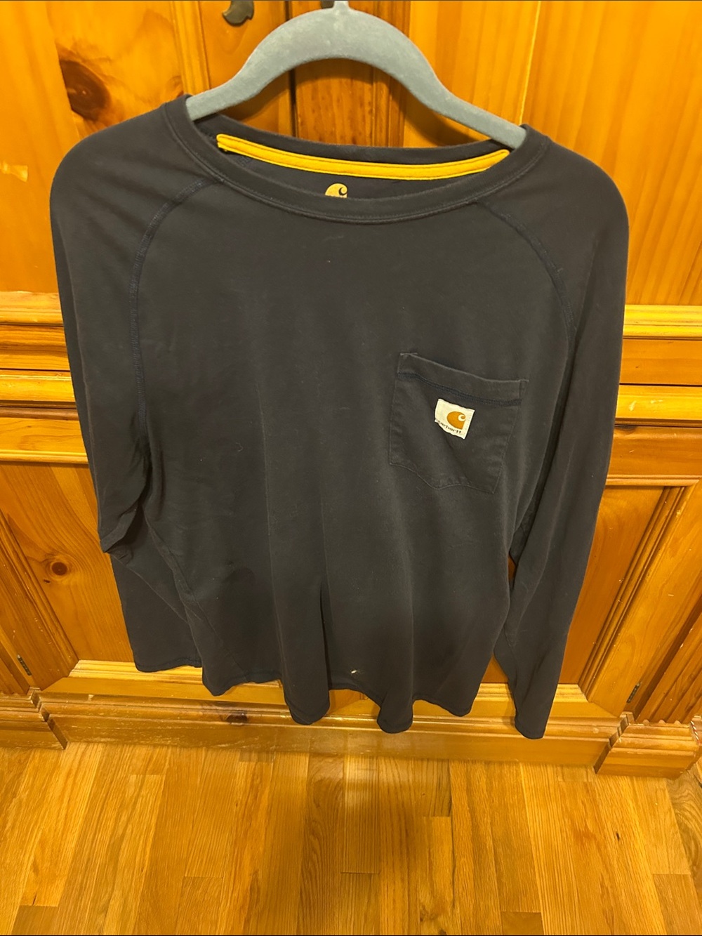 Carhartt Kids Long-Sleeve Pocket Tee in Black with Gold Trim